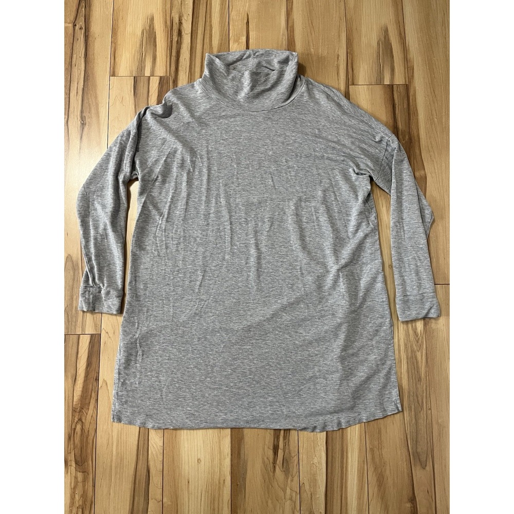Eileen Fisher Mock Neck Split Hem Tunic Top Shirt Gray Sz Small Tencel Jersey